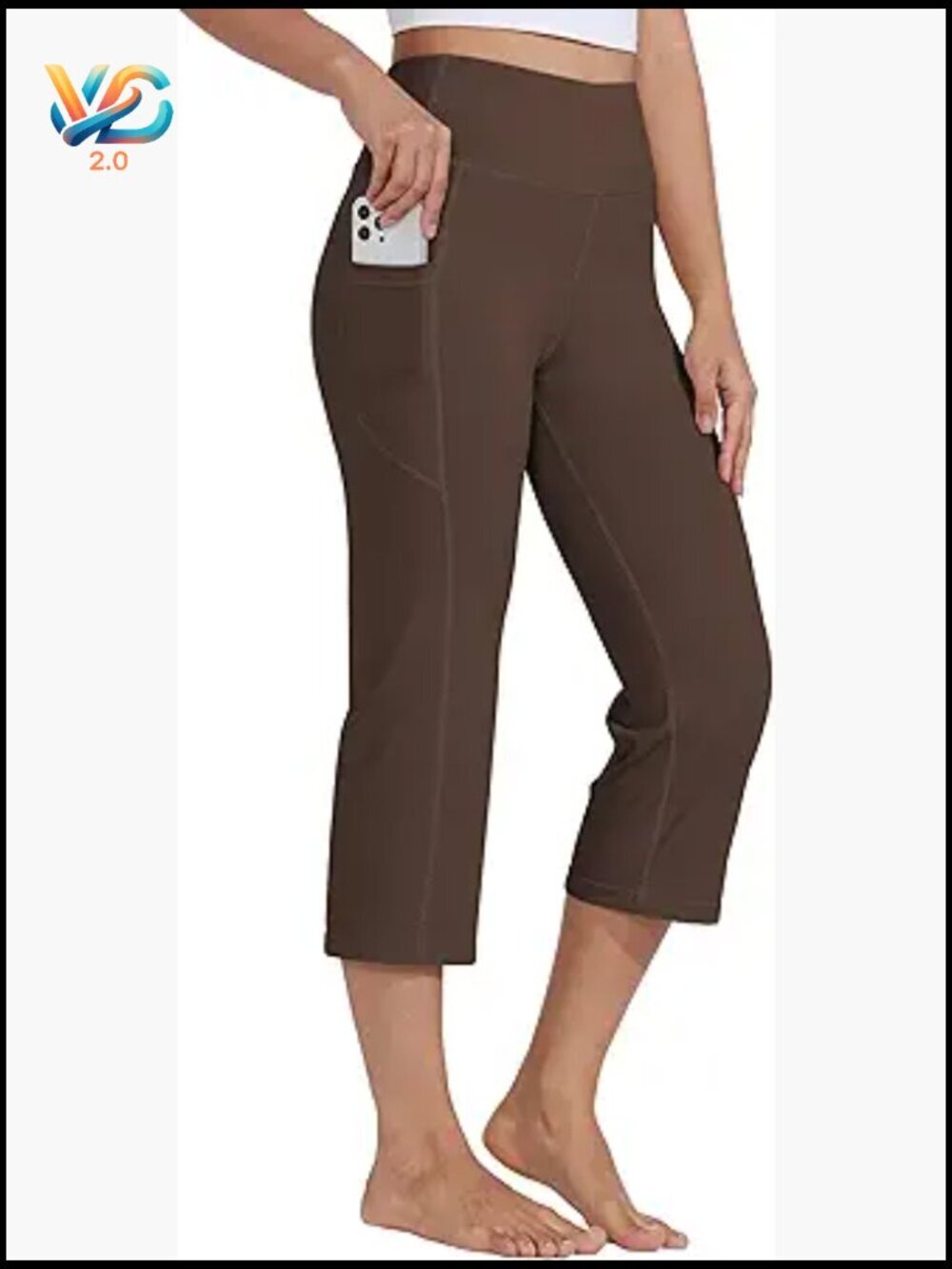 High Waist Yoga Capris Straight Leg Crop Pants with Pockets Workout 21"